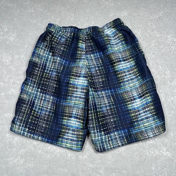 Nike Swim Trunks Mens Size Medium Blue Plaid Elastic Waist Stretch Swim Shorts - Picture 7 of 13